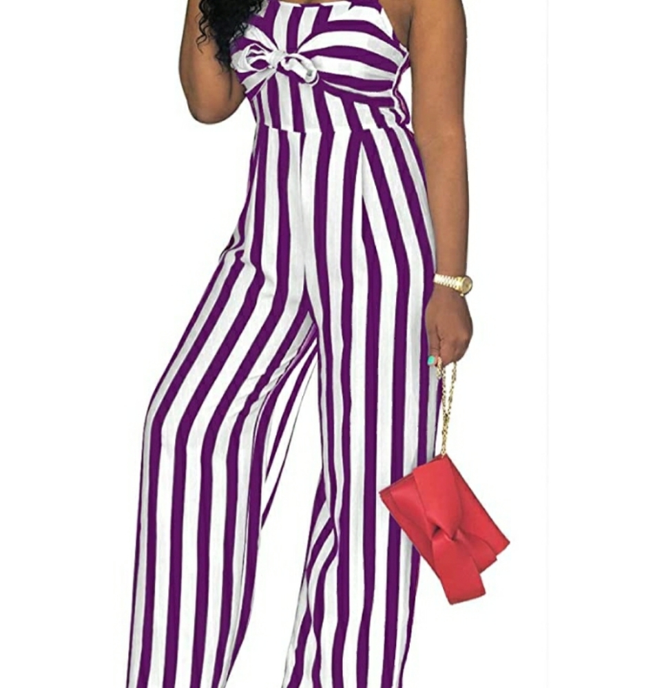 Classy, Flattering Royal Purple and White Striped Jumpsuit!